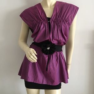 Hugo Boss purple ruched tie front tank top